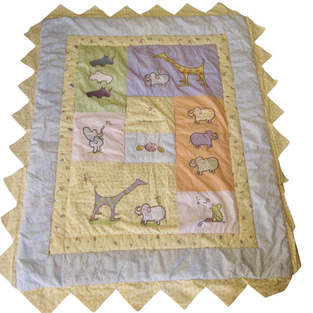 VTG Carters John Lennon Real Love Animal Baby Comforter Quilt Triangle Trim 1999